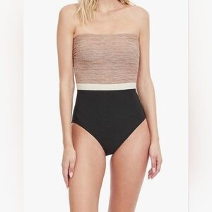 NWT - Gottex Serenity Bandeau One Piece Swimsuit Brown and Black - Size 12